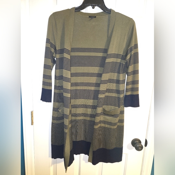 Talbots open front green striped cardigan, Size small - Picture 2 of 5